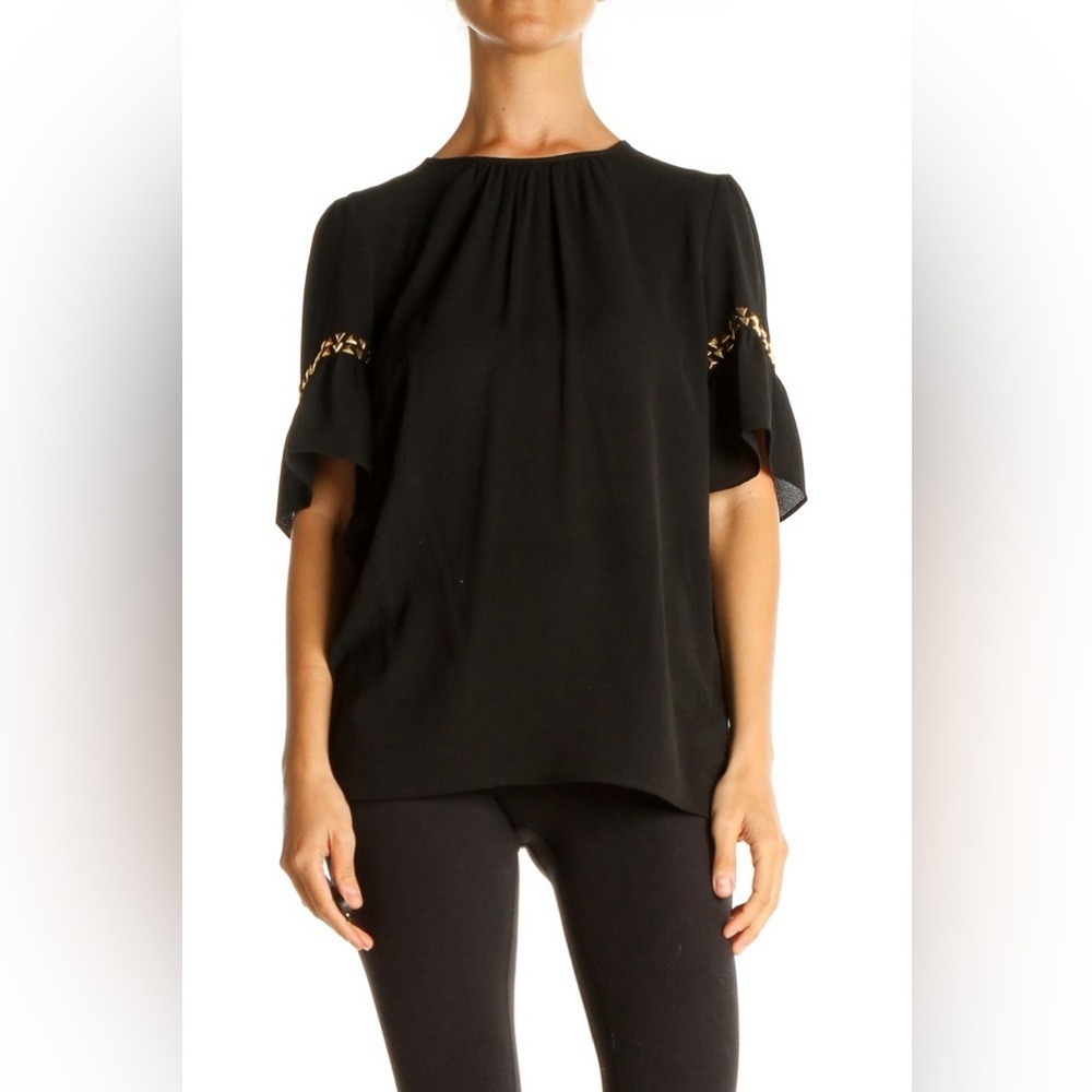 MICHAEL KORS Women's Black Studded Textured Blouse Shirt Top Size M LNC
